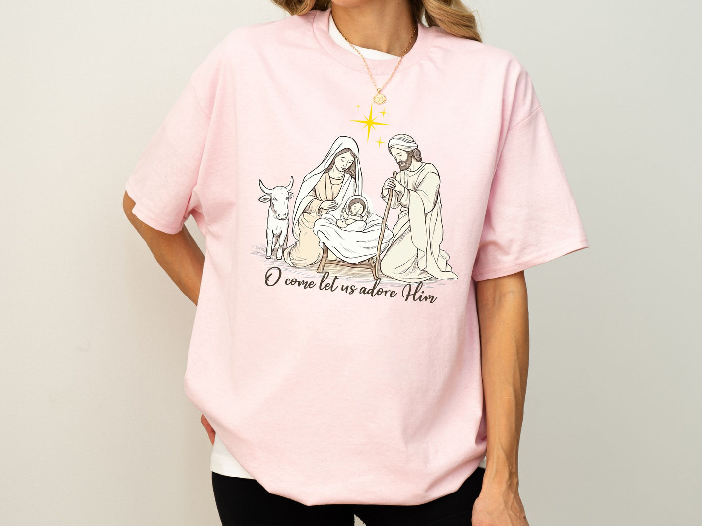 O Come Let Us Adore Him Shirt, Nativity Scene Shirt, Christian Christmas Tee, Faith Based T Shirts, Jesus Birthday Shirt, Christian T Shirts
