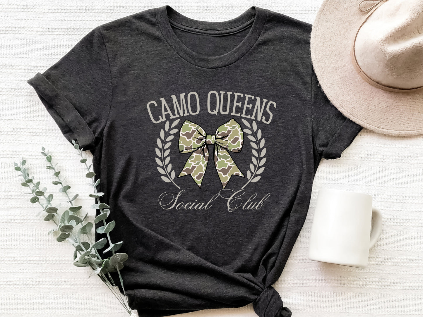Hunter's Wife Shirt, Camo Queens Social Club Shirt, Funny Hunting Season Shirt for Women, Camo Bow Tee, Coquette Top, Hunting Gift