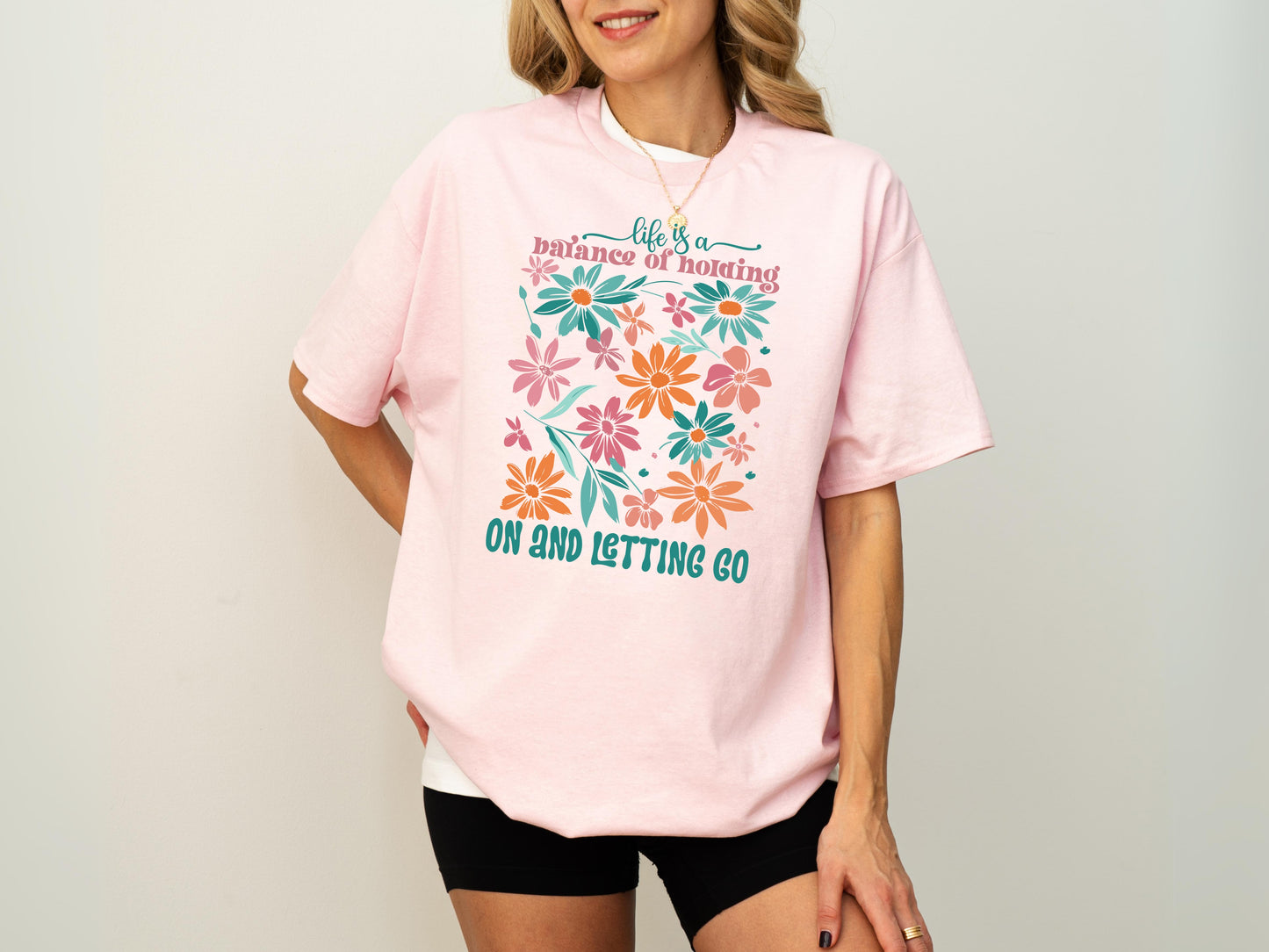 Life is a Balance Floral T-Shirt, Inspirational Gifts for Women, Retro Floral Tee, Floral Gift Bag, Positive Vibes Gifts, Flower T Shirt