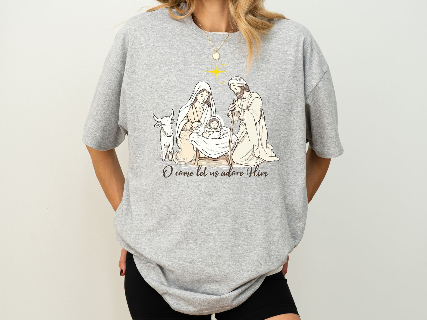 O Come Let Us Adore Him Shirt, Nativity Scene Shirt, Christian Christmas Tee, Faith Based T Shirts, Jesus Birthday Shirt, Christian T Shirts