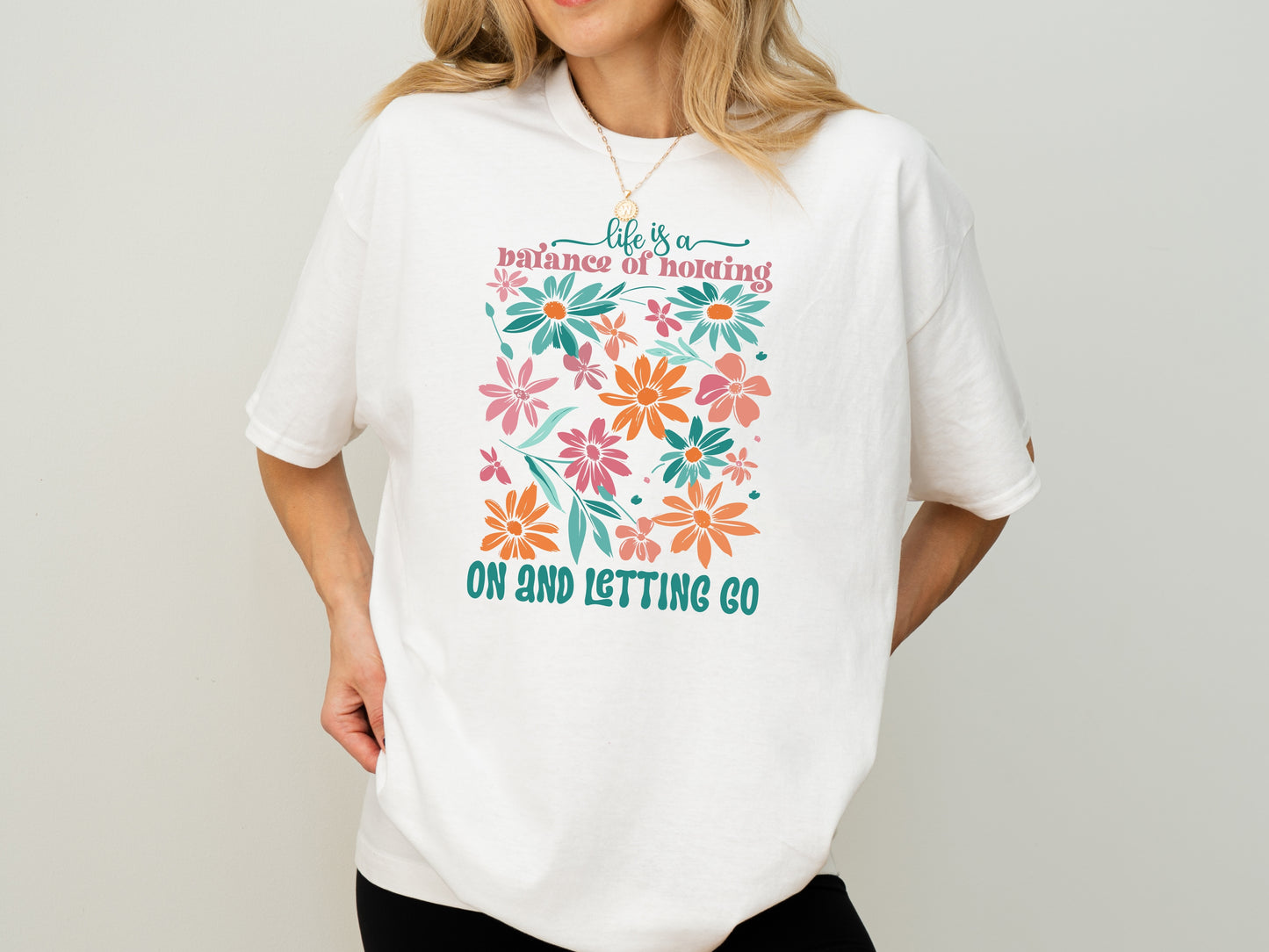 Life is a Balance Floral T-Shirt, Inspirational Gifts for Women, Retro Floral Tee, Floral Gift Bag, Positive Vibes Gifts, Flower T Shirt