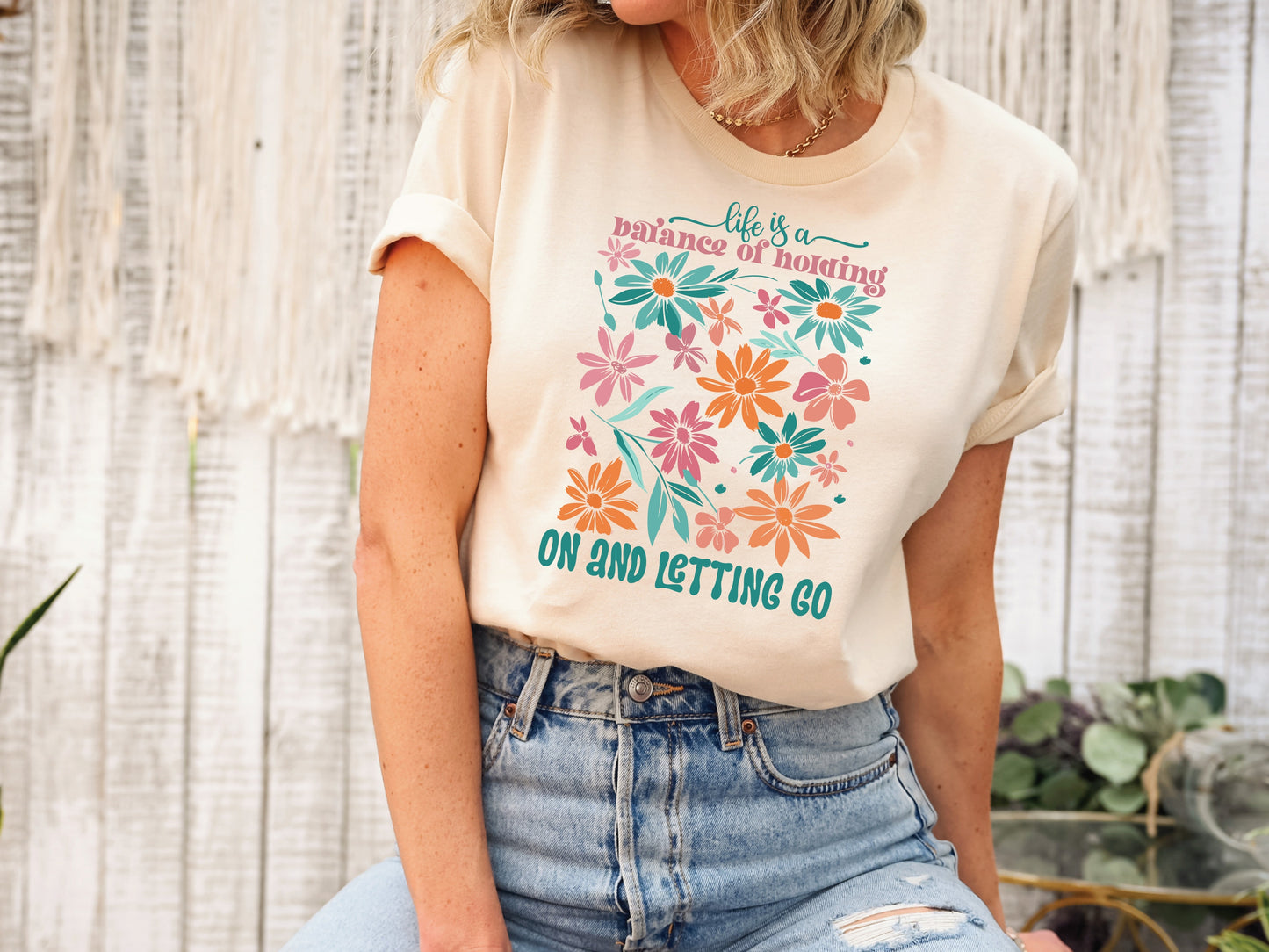 Life is a Balance Floral T-Shirt, Inspirational Gifts for Women, Retro Floral Tee, Floral Gift Bag, Positive Vibes Gifts, Flower T Shirt