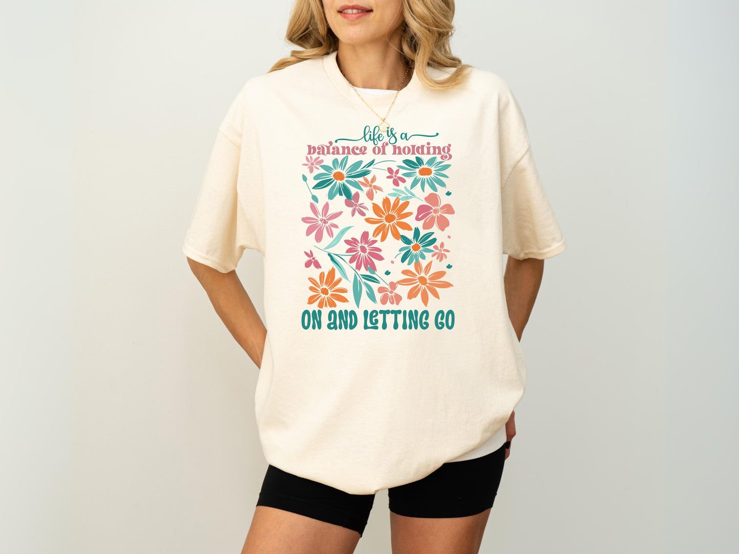 Life is a Balance Floral T-Shirt, Inspirational Gifts for Women, Retro Floral Tee, Floral Gift Bag, Positive Vibes Gifts, Flower T Shirt