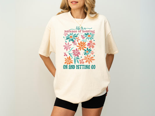 Life is a Balance Floral T-Shirt, Inspirational Gifts for Women, Retro Floral Tee, Floral Gift Bag, Positive Vibes Gifts, Flower T Shirt