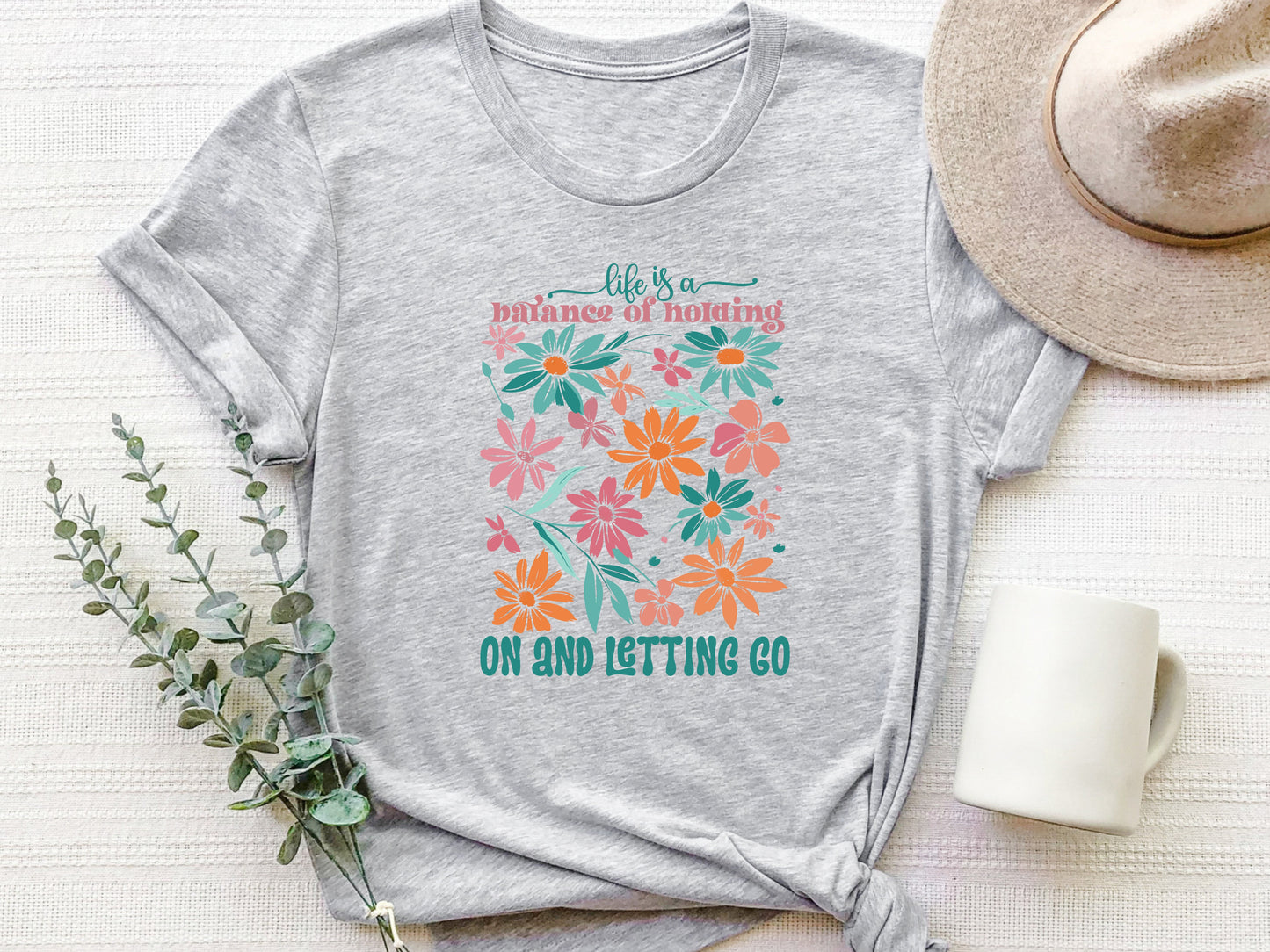 Life is a Balance Floral T-Shirt, Inspirational Gifts for Women, Retro Floral Tee, Floral Gift Bag, Positive Vibes Gifts, Flower T Shirt