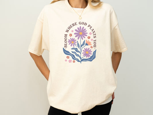 Bloom Where God Plants You Tee, Religious Gifts For Women, Bible Verse T Shirt, Christian T Shirts, Faith Tee Shirt, Floral Christian Shirt